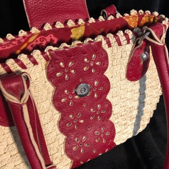Brighton Red and Tan Woven Straw Bag - Picture 5 of 11